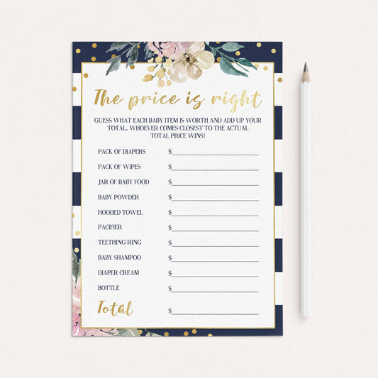 Download pink and navy baby shower game printable by LittleSizzle