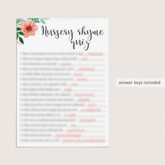 Answer key for baby nursery rhymes by LittleSizzle
