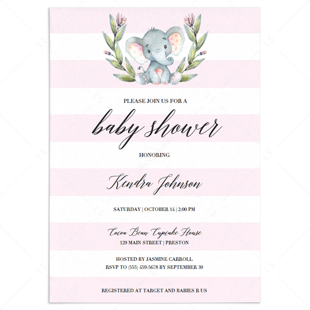 Elephant Baby Shower Invitations for Girls Pink Baby Shower
