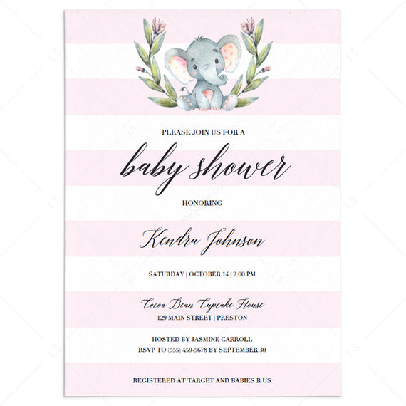 Printable Elephant baby shower games and decorations for girls ...