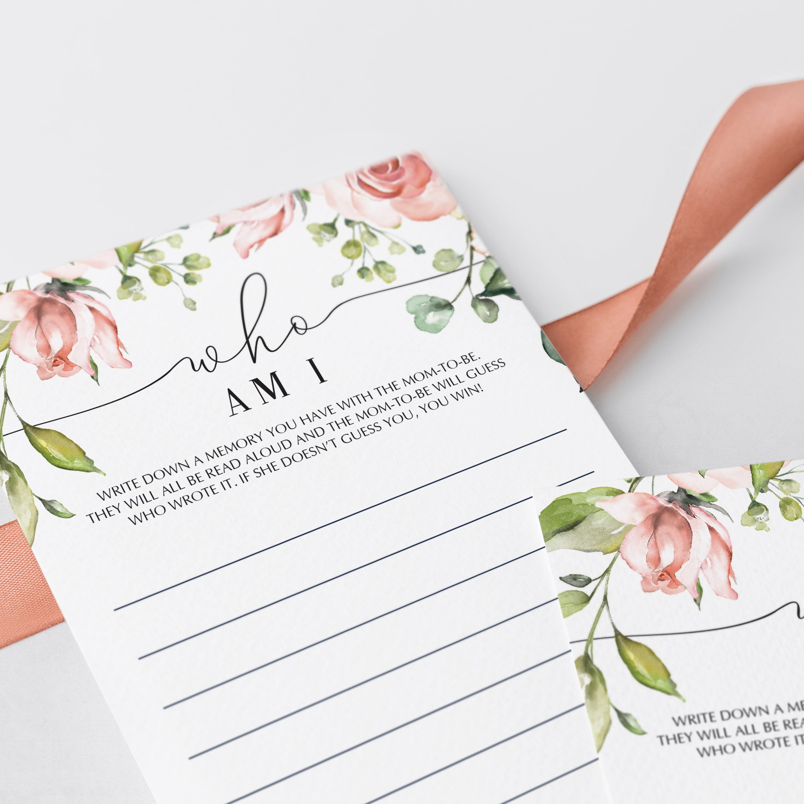 Watercolor floral baby shower Who am I game cards by LittleSizzle