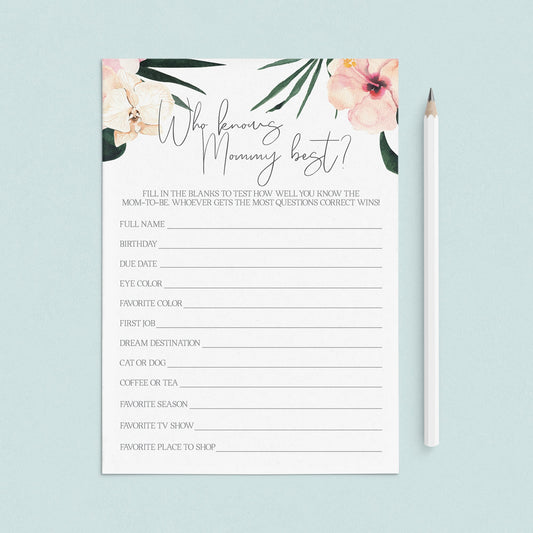 Printable Mommy Quiz for Tropical Baby Shower by LittleSizzle