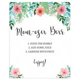 Printable momosa bar sign for floral baby shower by LittleSizzle