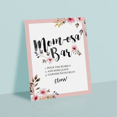 Momosa bar sign with flowers for girl baby shower instant download by LittleSizzle