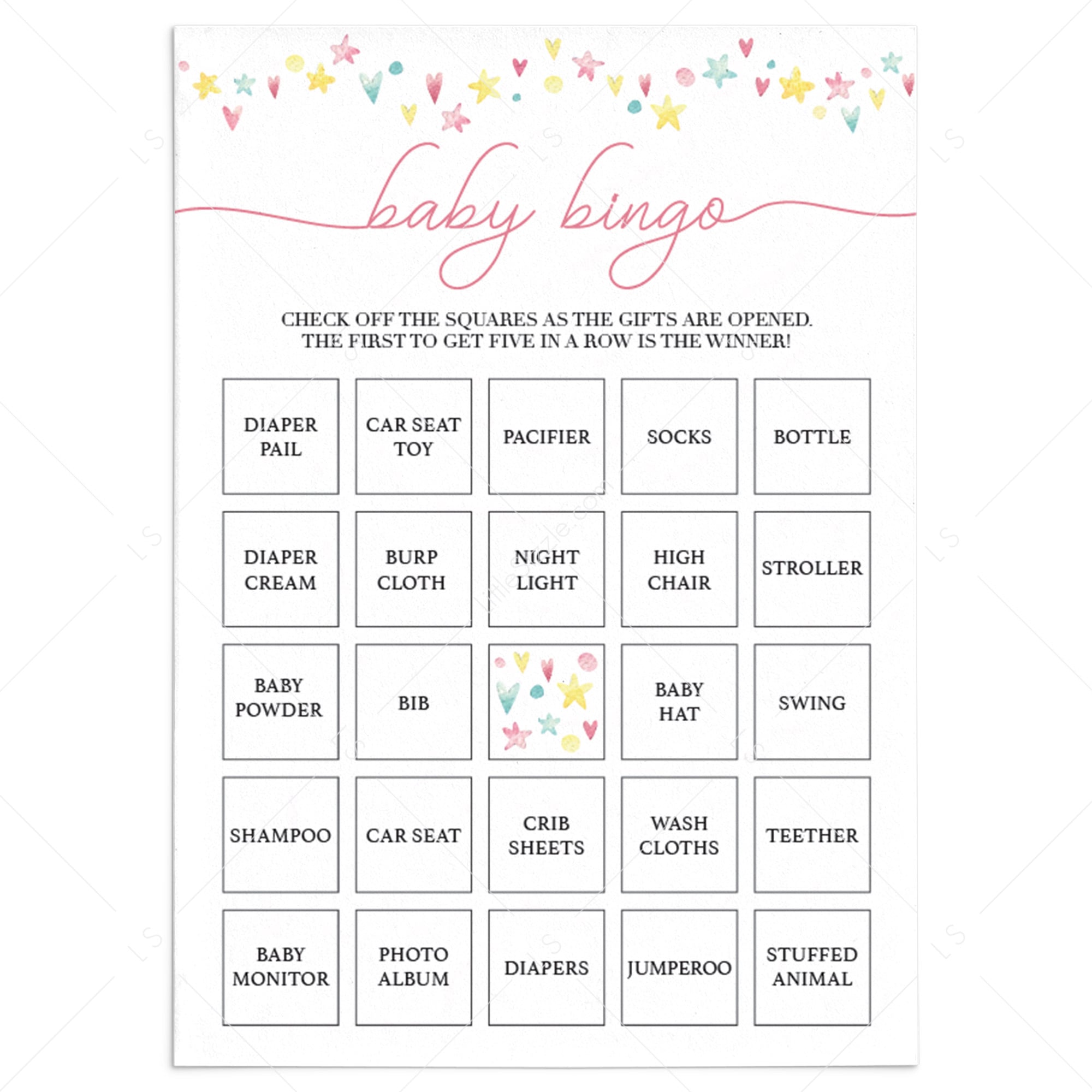 Printable girl shower baby bingo cards by LittleSizzle