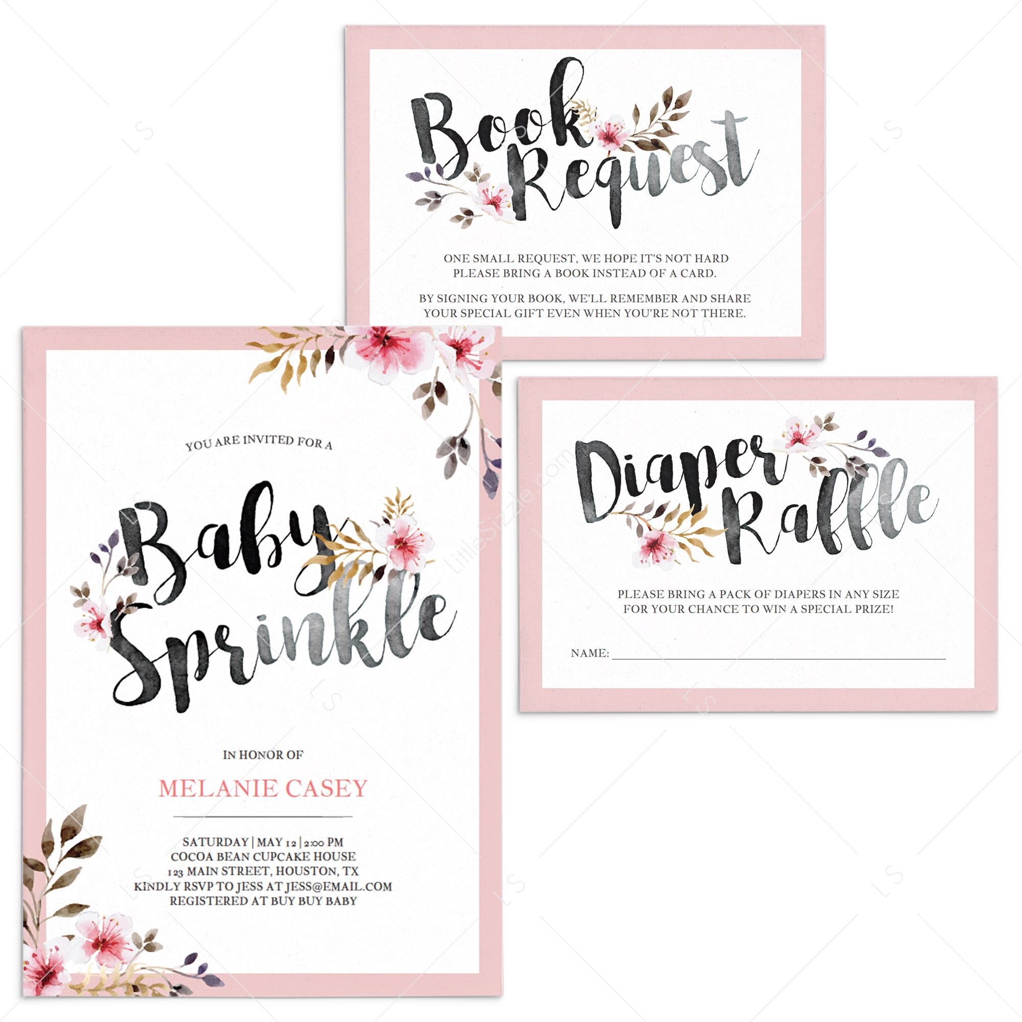 Baby sprinkle invitation set floral editable template by LittleSizzle