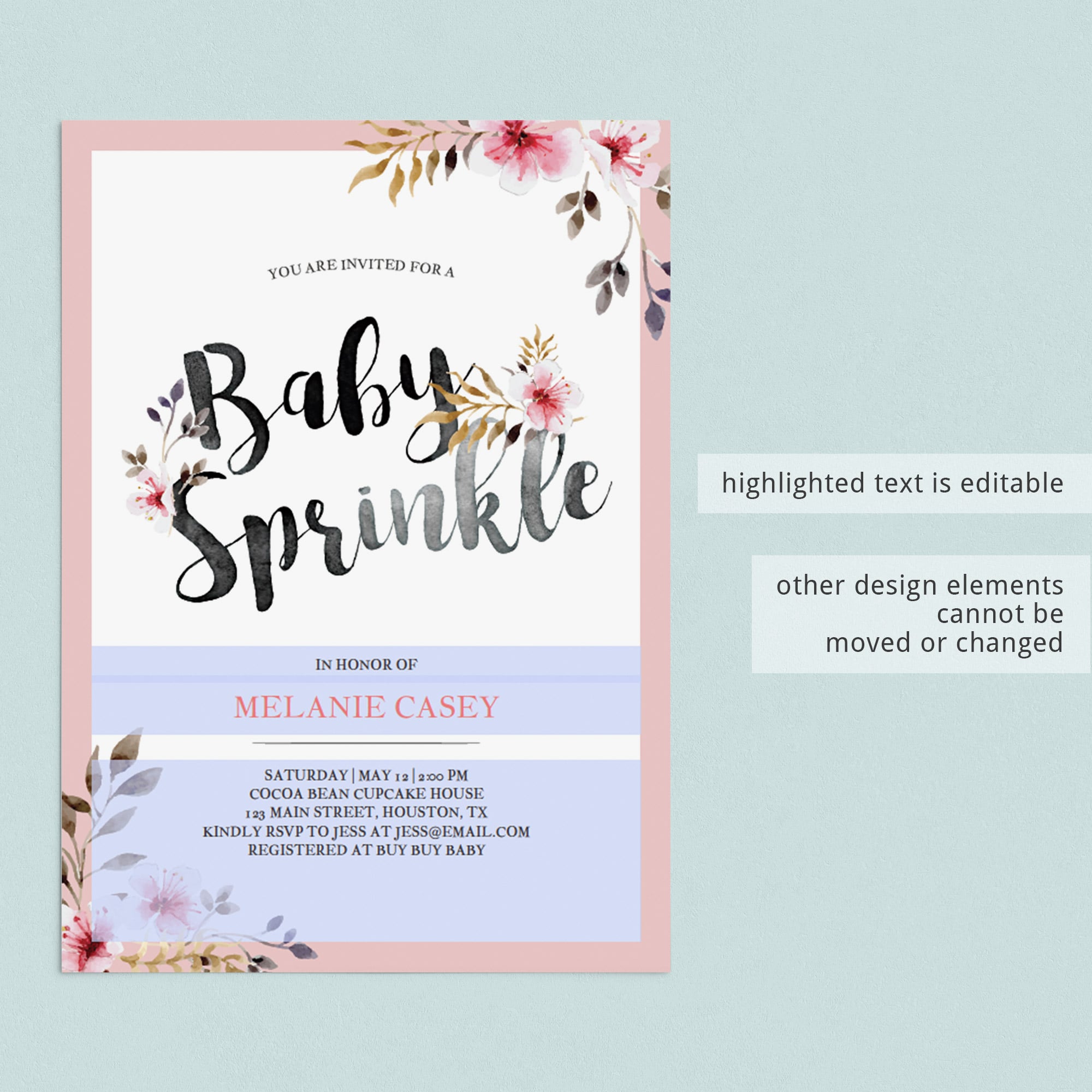 DIY baby sprinkle invite with watercolor flowers by LittleSizzle