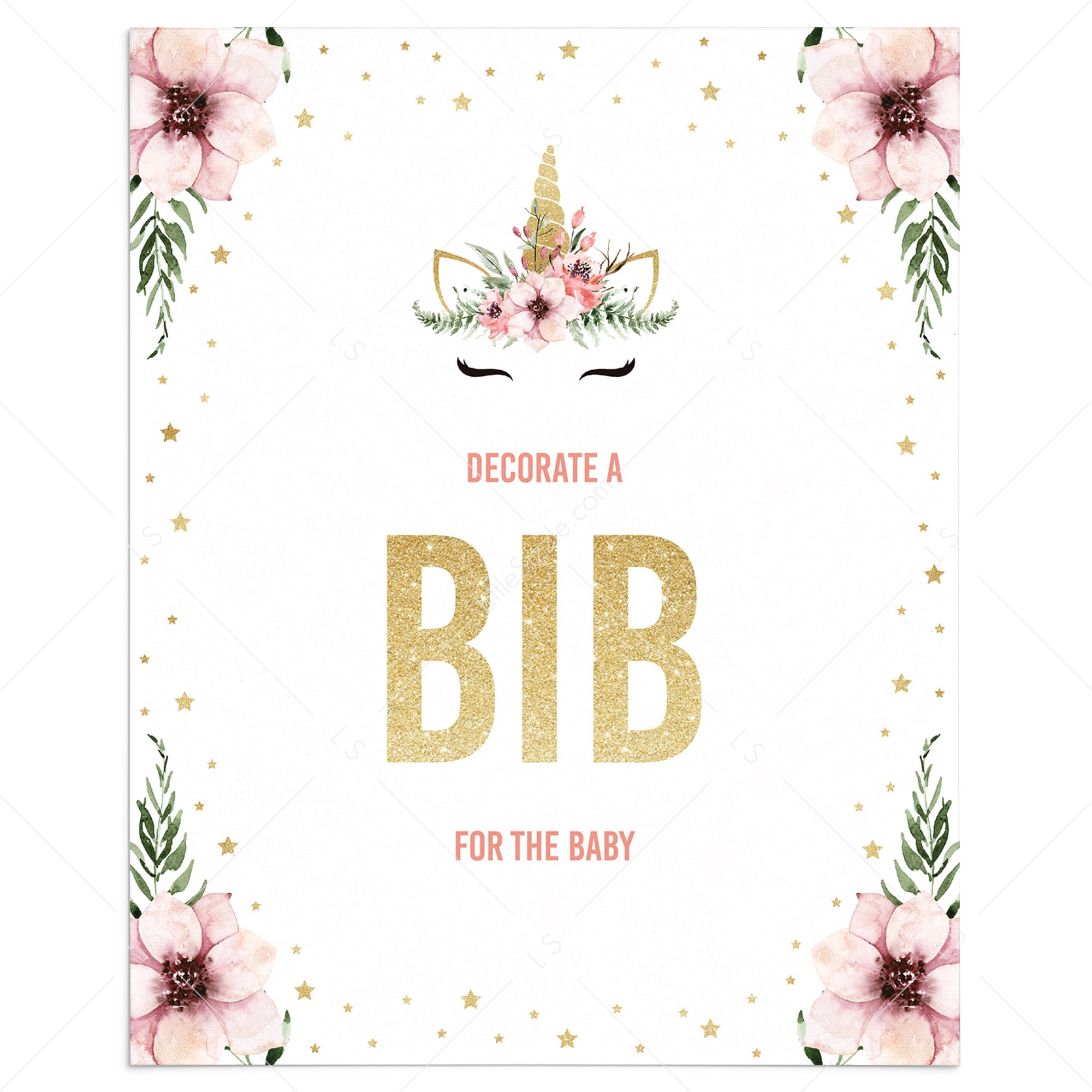 Gold baby shower decorate a bib sign printable by LittleSizzle
