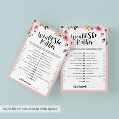Would she rather girl baby shower games printable PDF by LittleSizzle