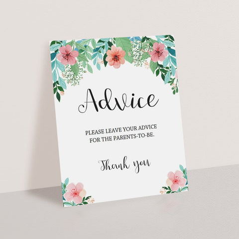 Floral Baby Shower Advice Sign printable | Editable PDF-template ...