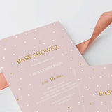 Baby Girl Shower Invite Template with Gold Hearts