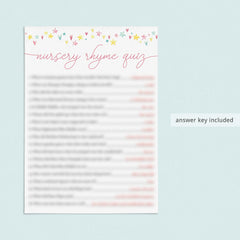 Answer key printable for baby nursery rhyme quiz by LittleSizzle
