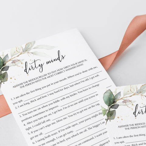 Dirty Minds Bachelorette Game Printable | Answer Key Included ...