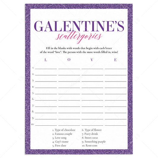 Galentine's Scattergories Game Printable by LittleSizzle