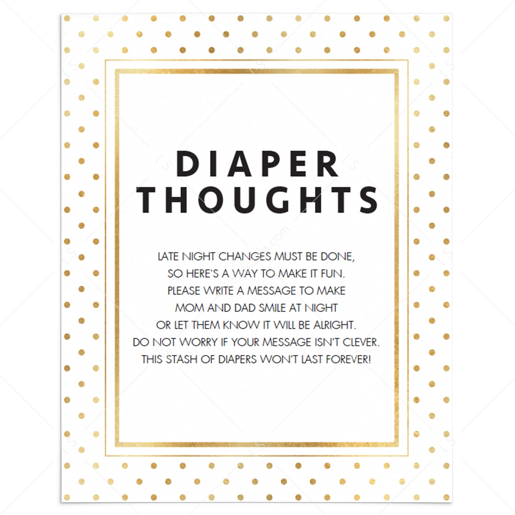 Printable fun baby shower activity diaper thoughts sign by LittleSizzle