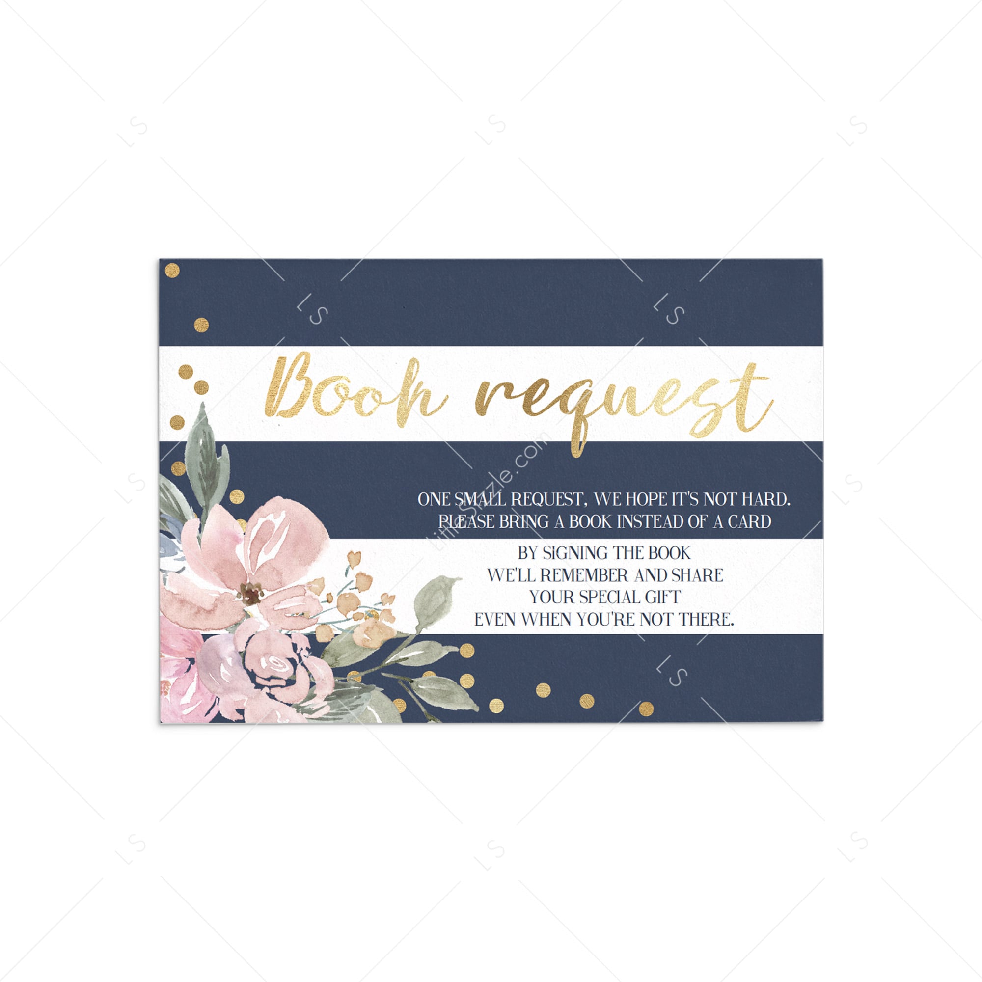 Book request card for navy and gold baby shower by LittleSizzle