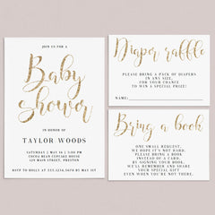 Editable gold baby shower invitation templates by LittleSizzle