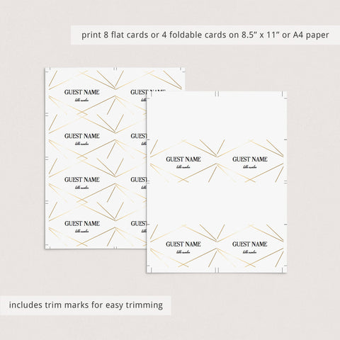 Modern Gold Place Cards editable template Instant Download – LittleSizzle