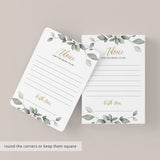 Green And Gold Bridal Shower Advice Cards Digital Files