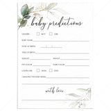 Green Foliage Baby Predictions Card Printable by LittleSizzle