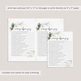 8 Greenery and Gold Themed Baby Shower Games Printable