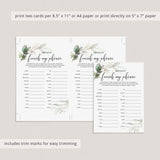 Greenery and Gold Theme Birthday Party Game Finish My Phrase Printable