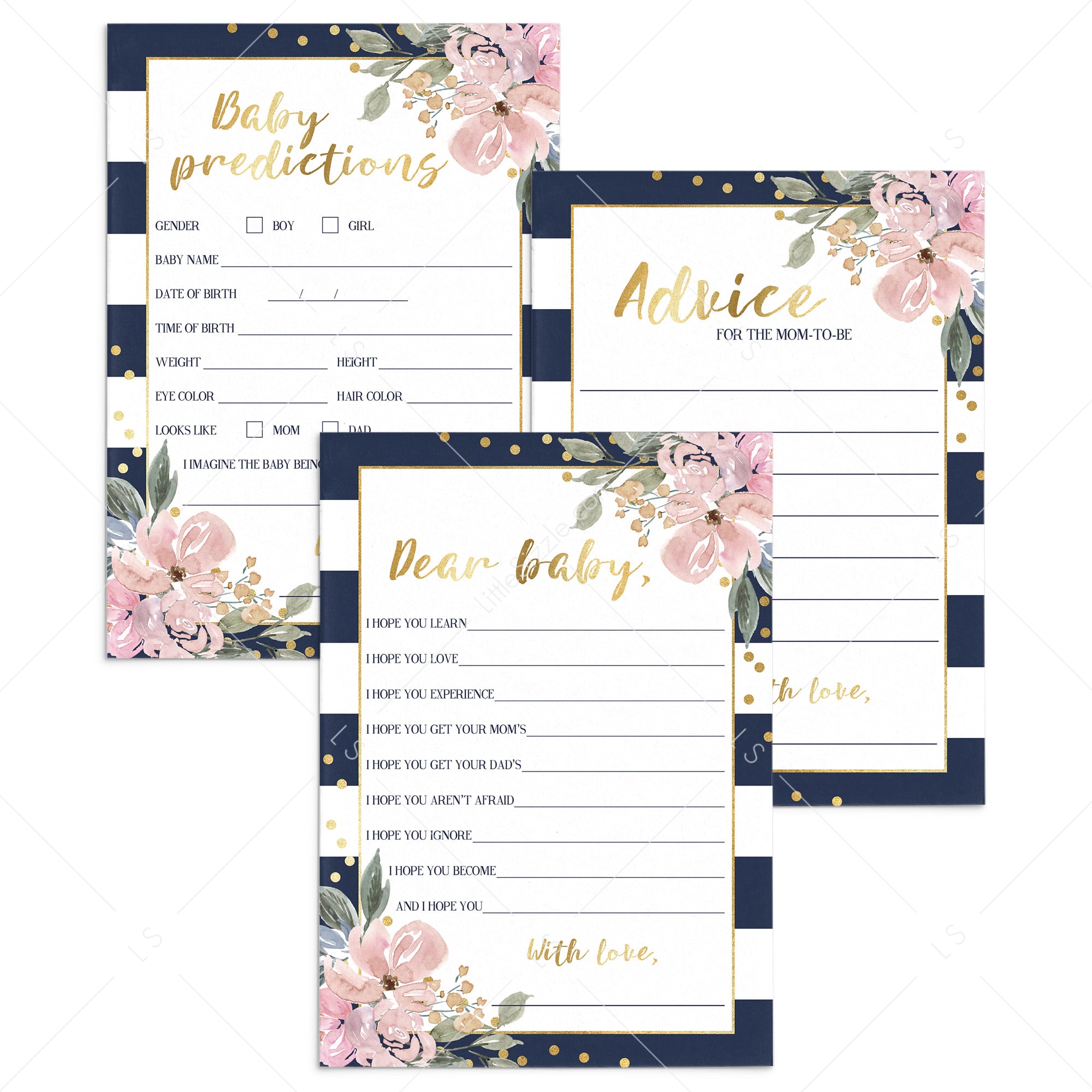 Printable games for navy pink and gold baby shower by LittleSizzle