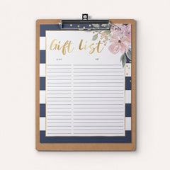 Printable gift tracker for pink and navy shower by LittleSizzle