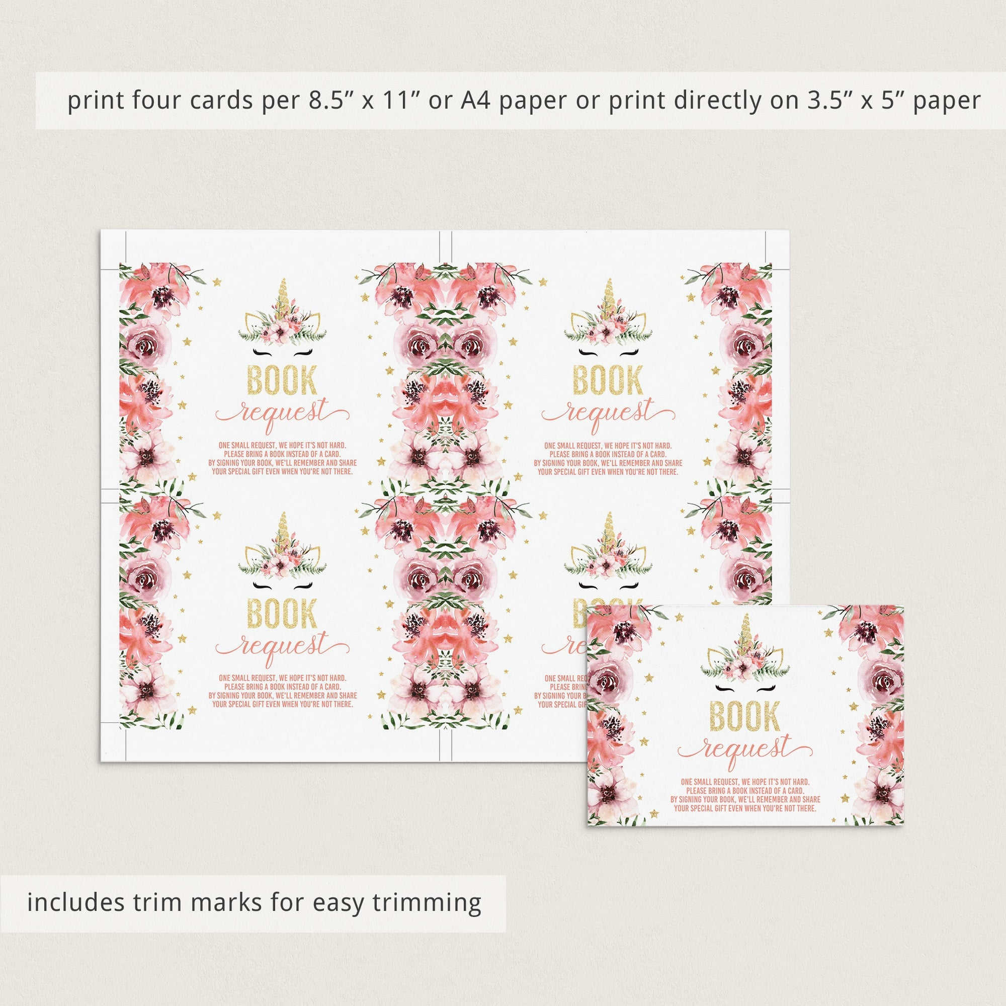 DIY unicorn babyshower book cards printable pink girl by LittleSizzle