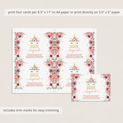 DIY unicorn babyshower book cards printable pink girl by LittleSizzle