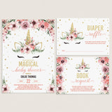 Unicorn baby shower invitation bundle pink and gold by LittleSizzle