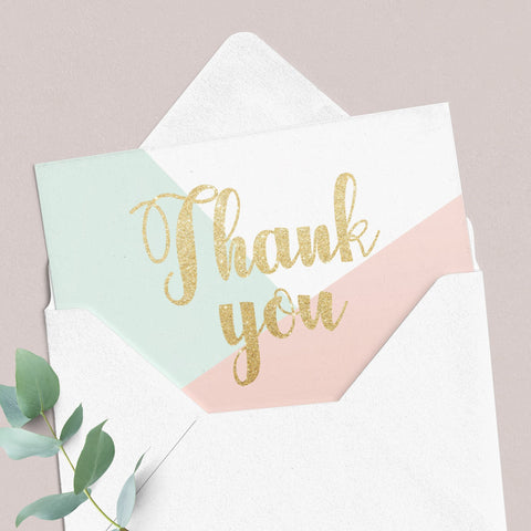 Pink and Gold Thank You Cards Printable | Flat &amp; Folded template ...