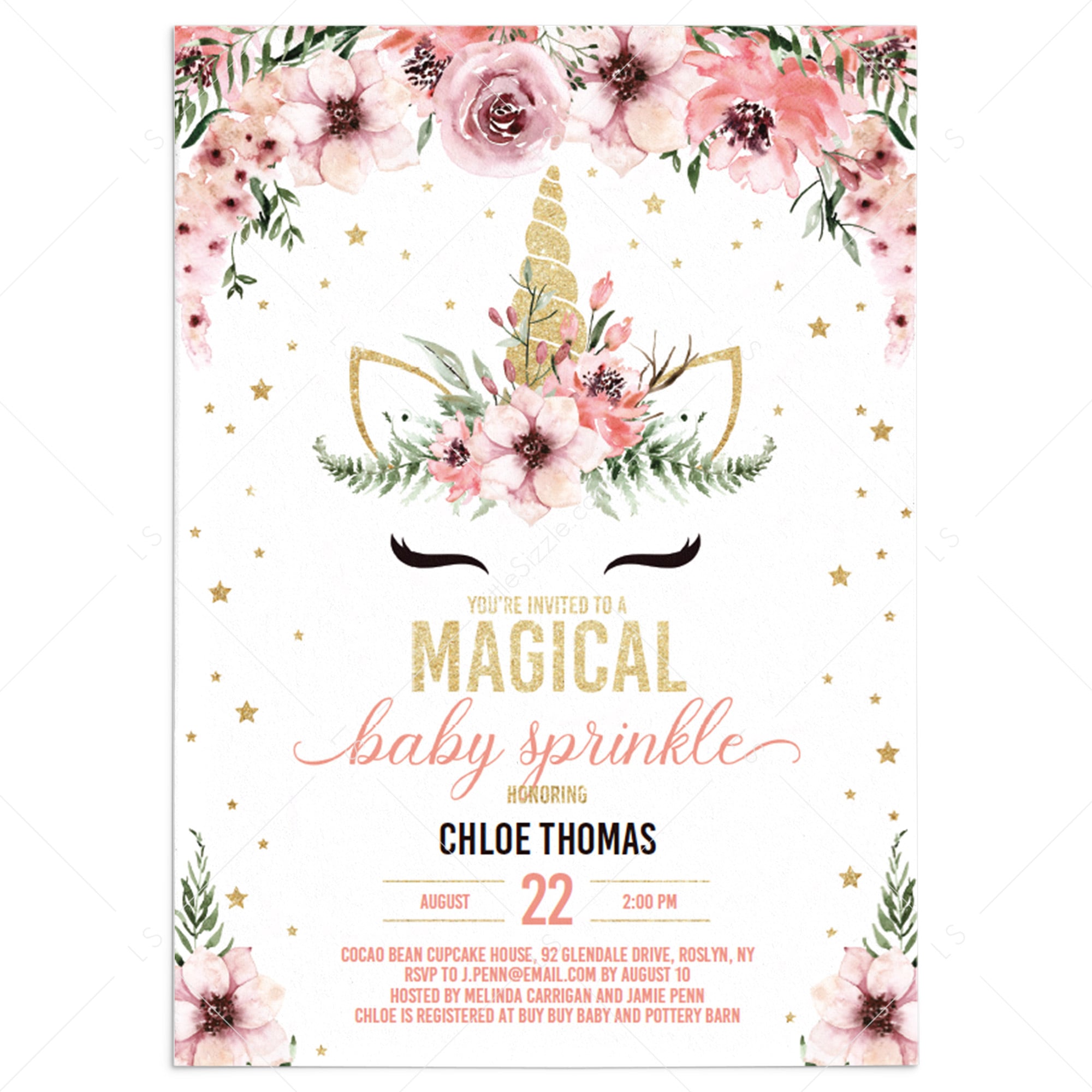Unicorn baby sprinkle invitation template by LittleSizzle