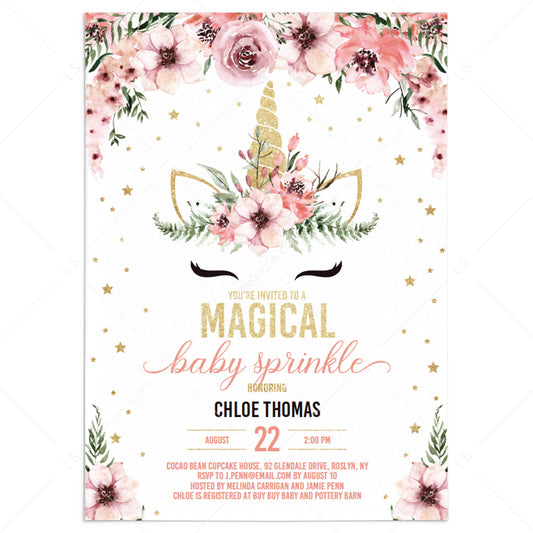 Unicorn baby sprinkle invitation template by LittleSizzle