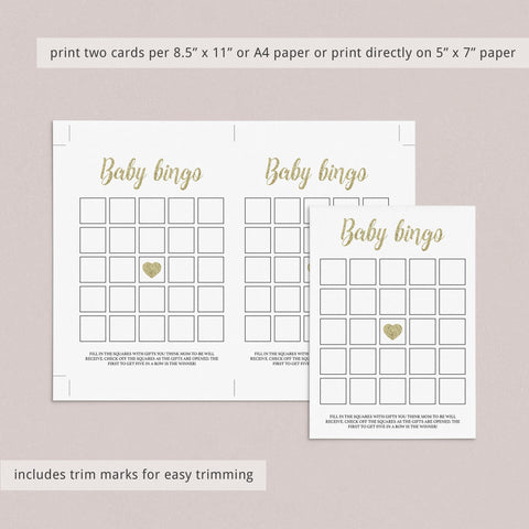 Printable baby shower bingo cards with gold confetti | 30 prefilled ...