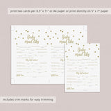 Baby Mad Libs Advice Card for Gold Baby Shower Printable