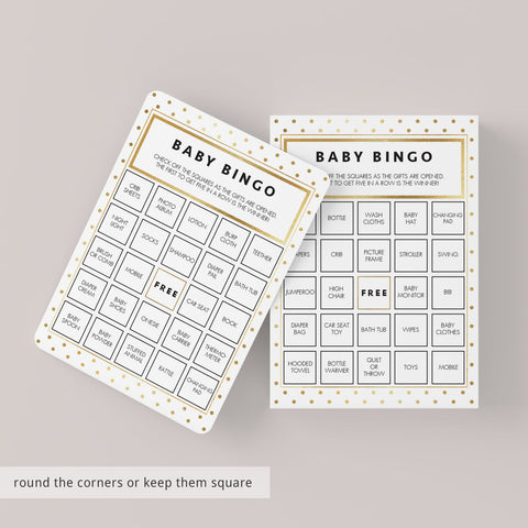 Gold glitter shower printable bingo cards, blank and 30 prefilled cards ...