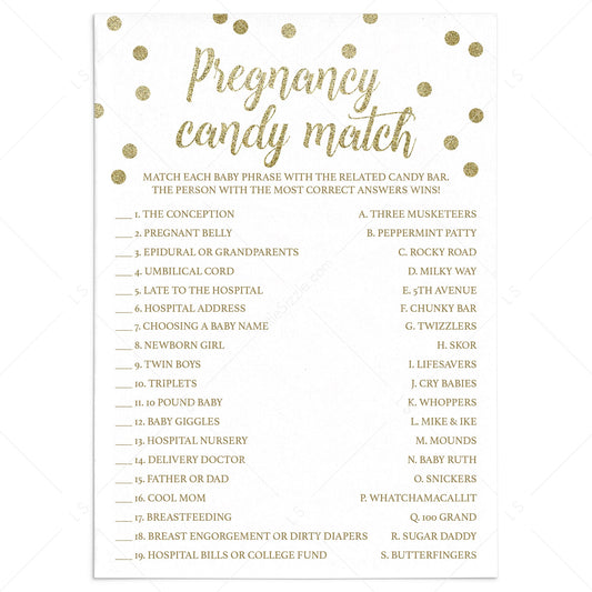 Unique Baby Shower Game Candy Bar Match Gold Confetti by LittleSizzle