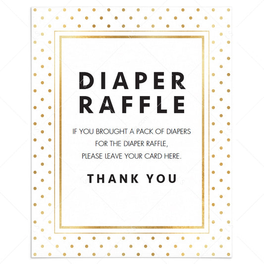 Printable sign for baby shower diaper raffle tickets gold by LittleSizzle
