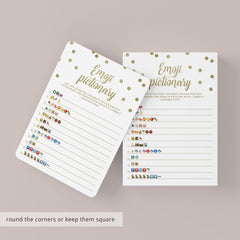 Emoji Pictionary Baby Shower Game Gold Confetti Printable & Fillable PDF Template