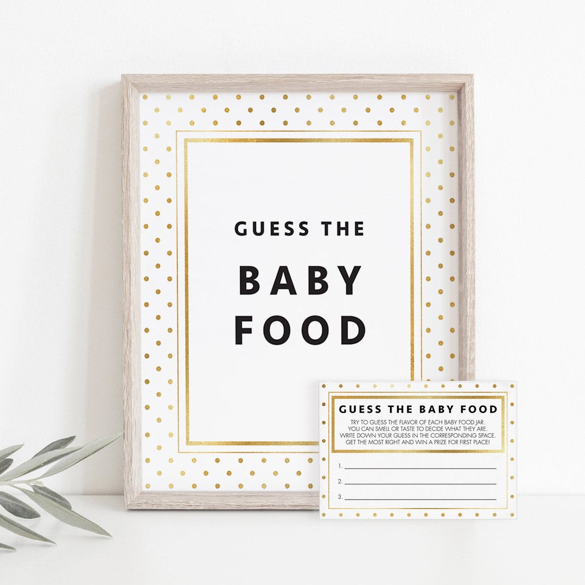 Printable guess the baby food flavor game for gold baby shower by LittleSizzle