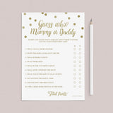 Gold glitter baby games printable mommy quiz by LittleSizzle