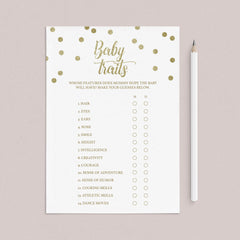 Whose Traits Baby Shower Game Printable Gold Confetti by LittleSizzle