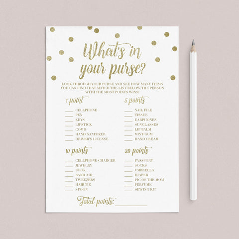 Printable Purse Game for Gold Theme baby shower | Instant download ...