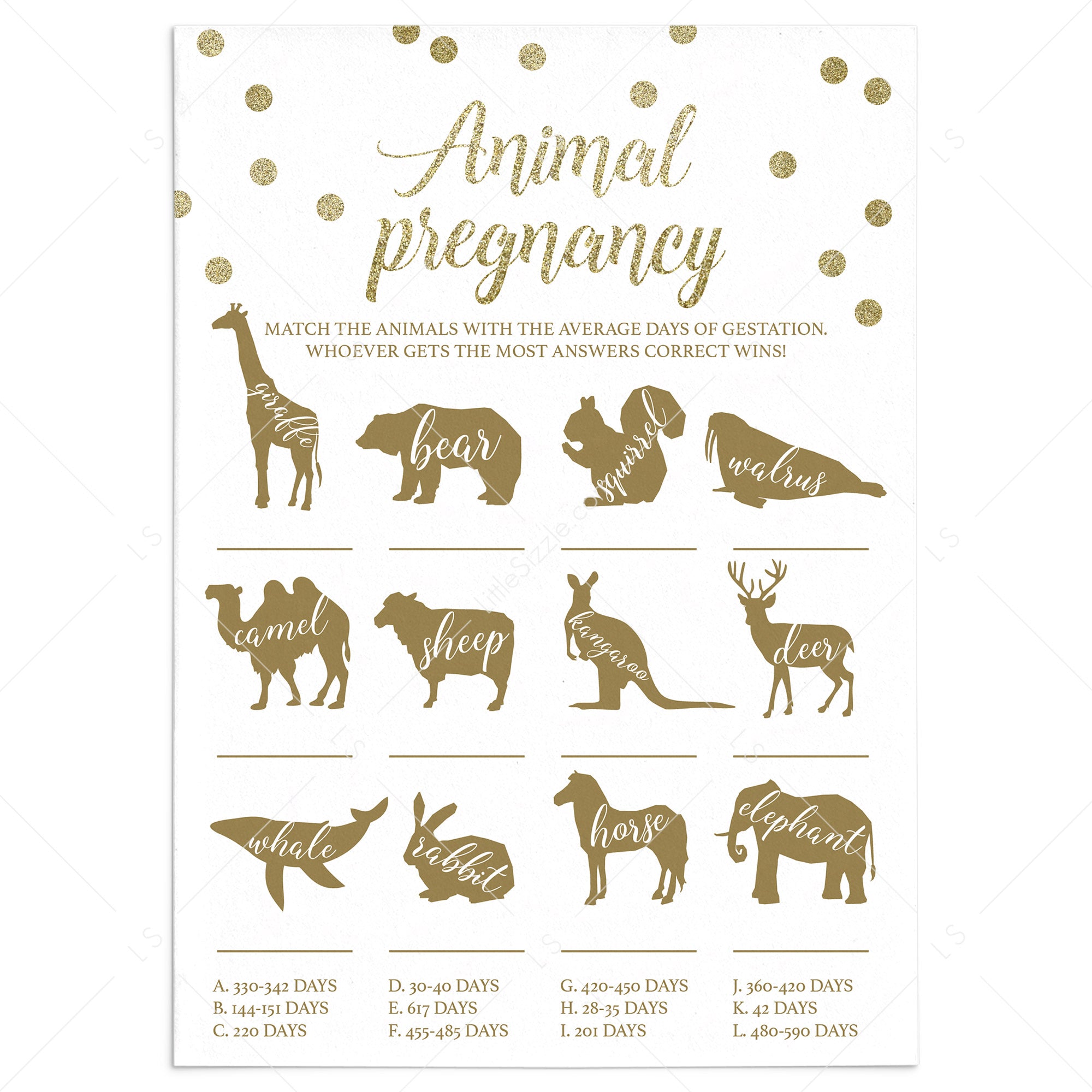 How Long is Each Animal Pregnant Baby Shower Game Printable by LittleSizzle