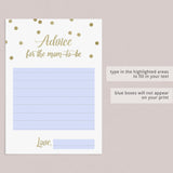 Virtual and Printable Baby Shower Keepsakes Gold Confetti