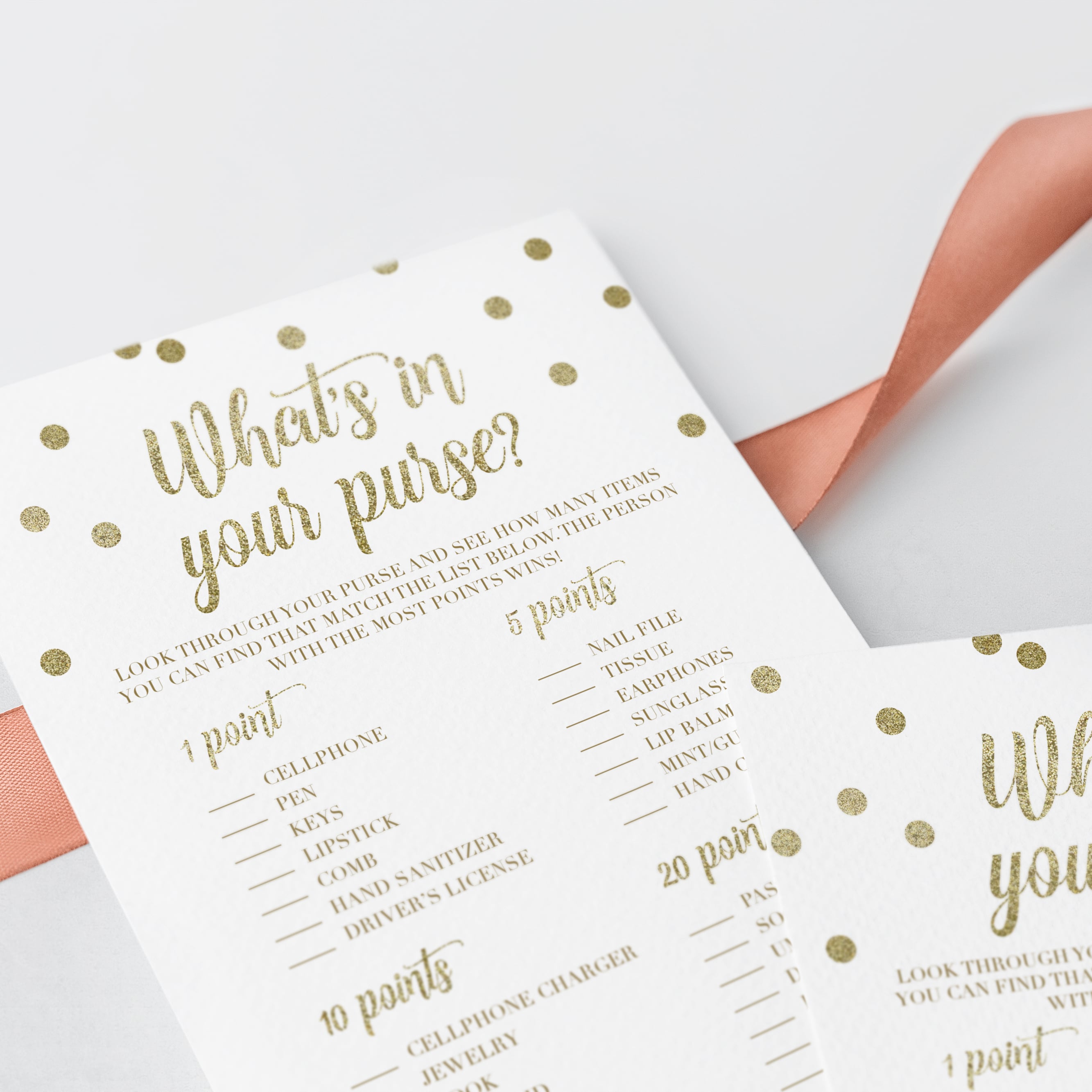 Whats in your purse gold baby shower game printables by LittleSizzle