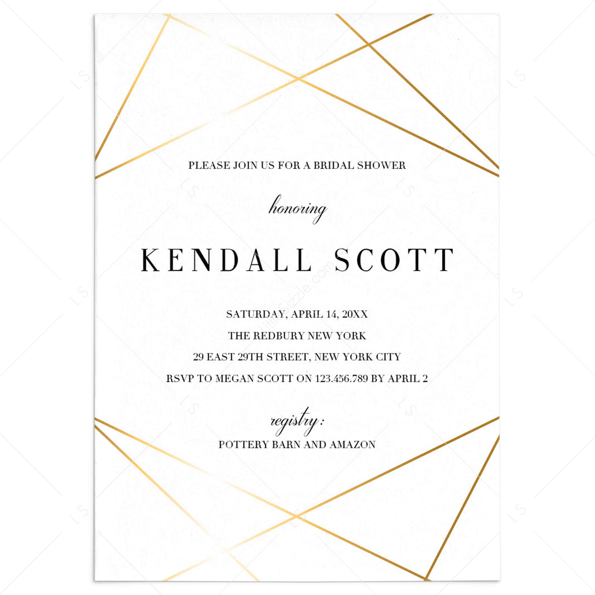 Geometric Bridal Shower Invitation Template Gold by LittleSizzle