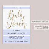 Modern white and gold baby shower invite template by LittleSizzle