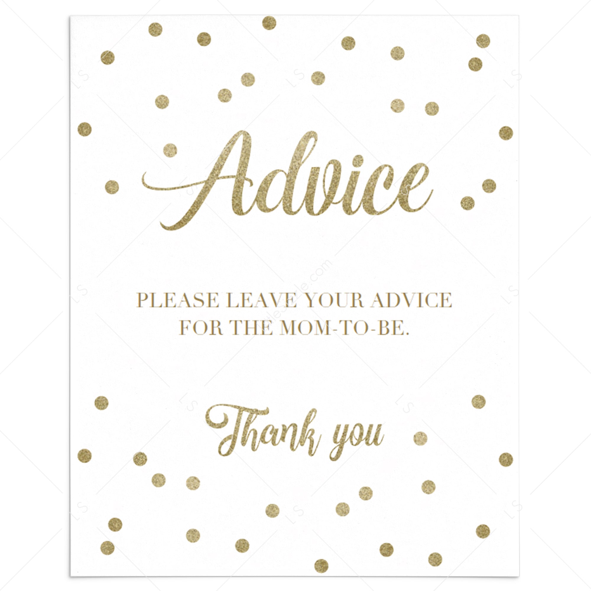 Gold confetti baby shower advice sign by LittleSizzle